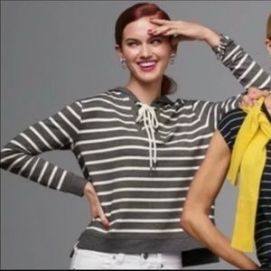 CAbi Womens Hoodie Hooded Shirt Lace Up Striped Loose Fit M